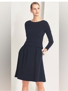 The Fold Navy Blue Elegant Chic Zipper Long Sleeve Office Career Camelot Dress 6